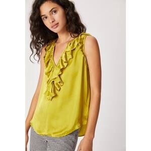 New Anthropologie Lavinia Silk Ruffled Blouse $138 SMALL Chartreuse